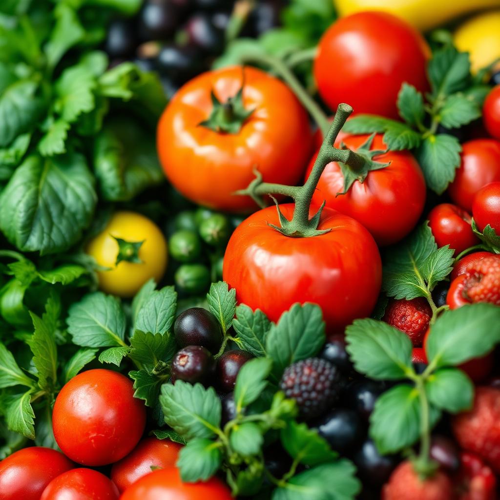 Frutas, legumes e verduras frescas selecionadas